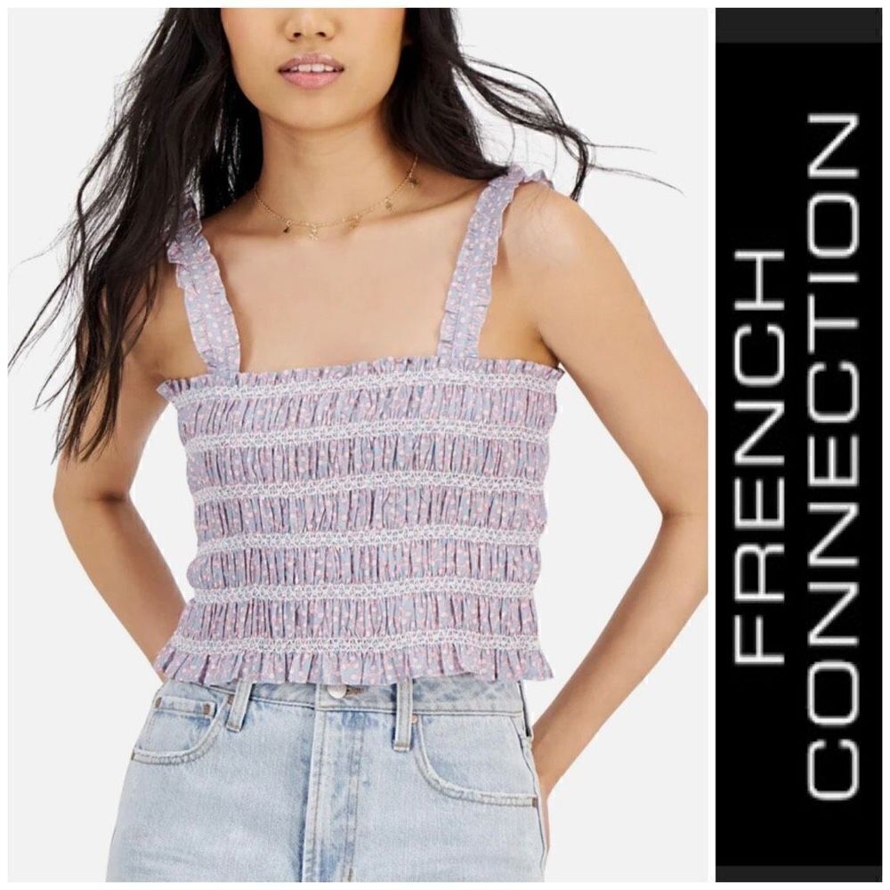 FRENCH CONNECTION 🎉HPx3🎉- NWT - L XL Smocked Cotton Cropped Tank/Forget Me Not